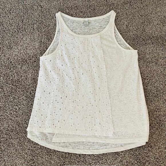 Sundance‎ Tee Tank White Eyelet Front Burnout Lower Layer Women's Medium - Picture 1 of 12